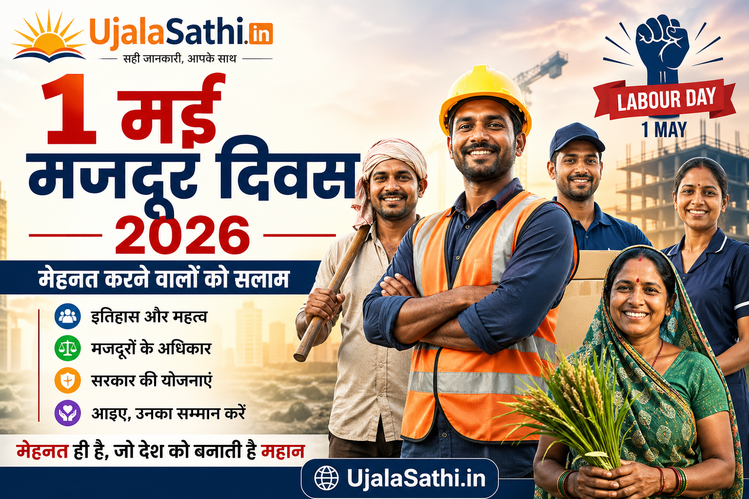 मजदूर दिवस 2026 पर मेहनतकश मजदूरों की तस्वीर