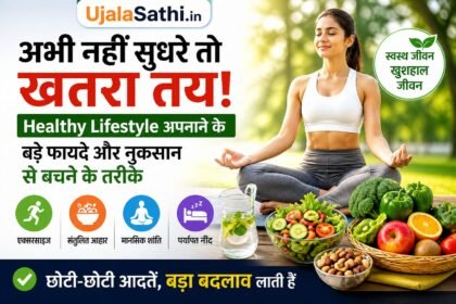 Healthy lifestyle diet plan chart with fruits and daily routine