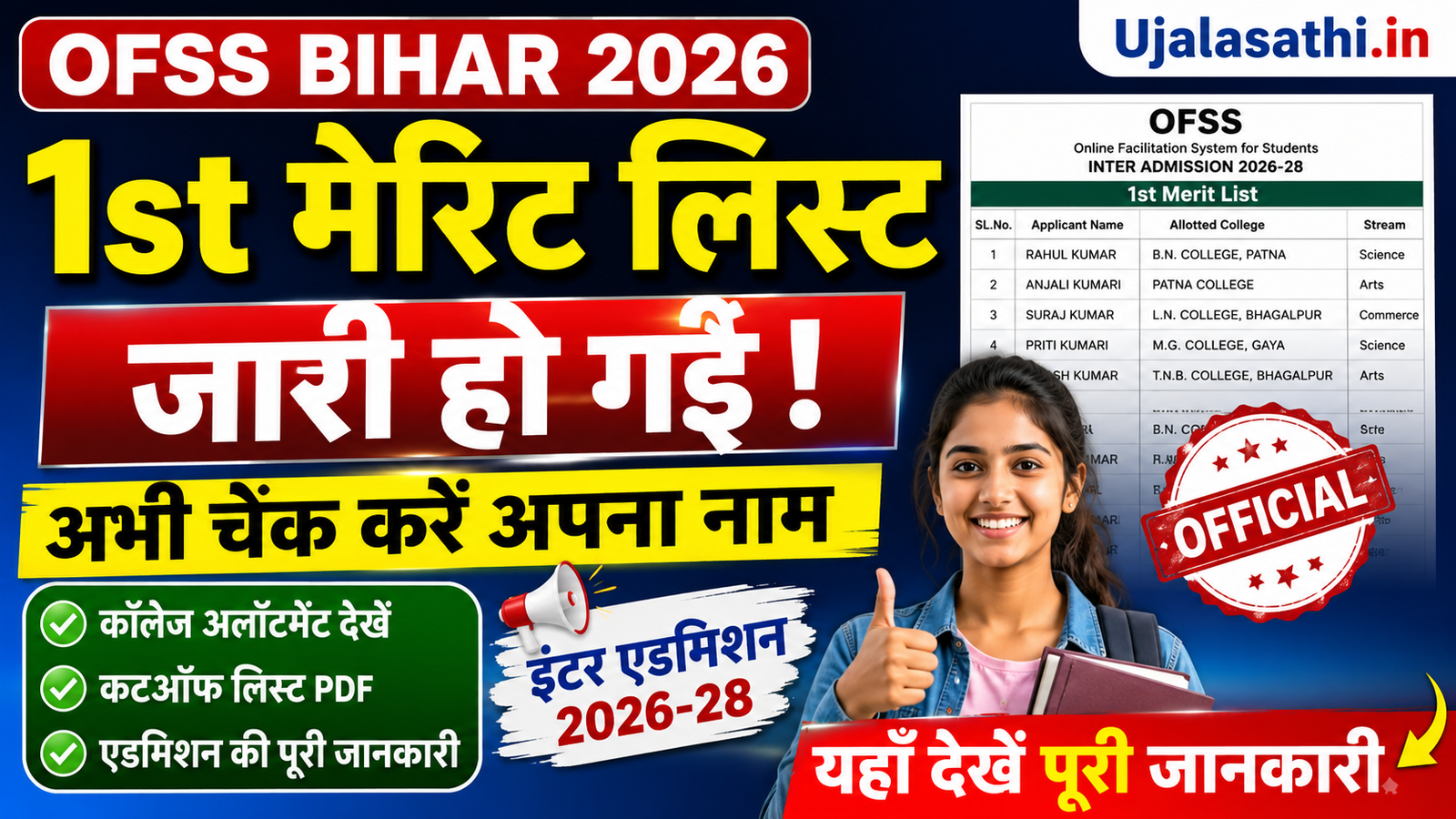 OFSS Bihar 1st Merit List 2026