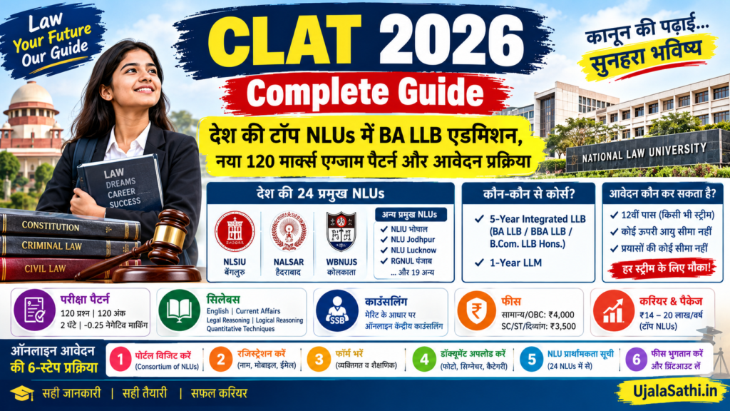 CLAT 2026 परीक्षा पैटर्न और टॉप NLUs में BA LLB एडमिशन की जानकारी