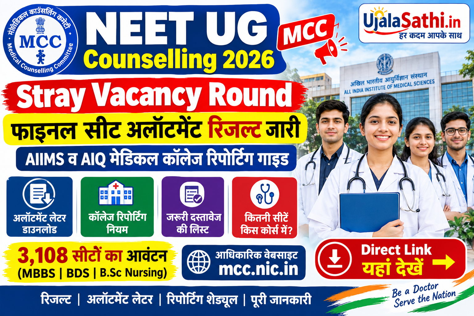 MCC NEET UG Counselling 2026 Stray Vacancy Final Seat Allotment Result