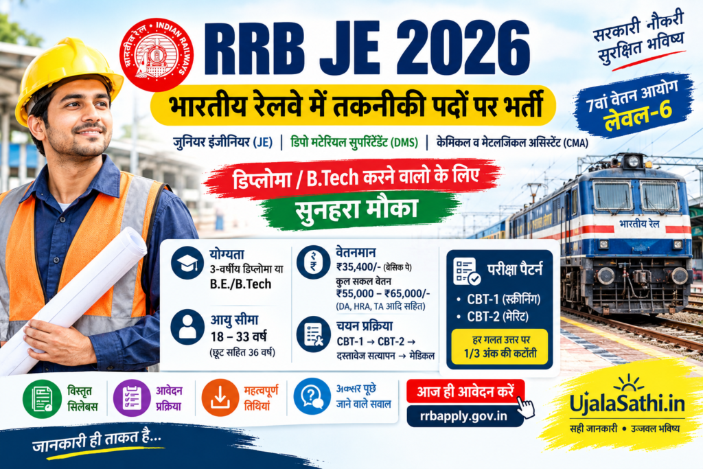 RRB JE Recruitment 2026, रेलवे जूनियर इंजीनियर भर्ती, योग्यता और वेतन की जानकारी