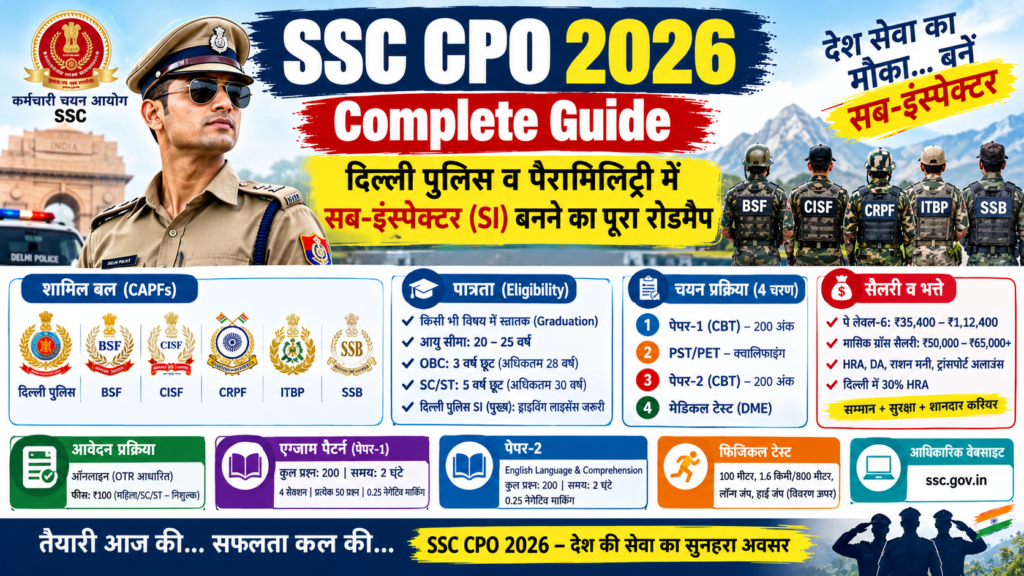 SSC CPO 2026 दिल्ली पुलिस और CAPF सब-इंस्पेक्टर भर्ती की पूरी जानकारी