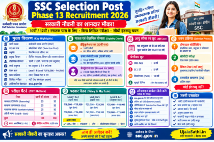 SSC Selection Post Phase 13 Recruitment 2026 की जानकारी, 10वीं 12वीं और ग्रेजुएशन की योग्यता, आयु सीमा, CBT परीक्षा पैटर्न, सैलरी और आवेदन प्रक्रिया