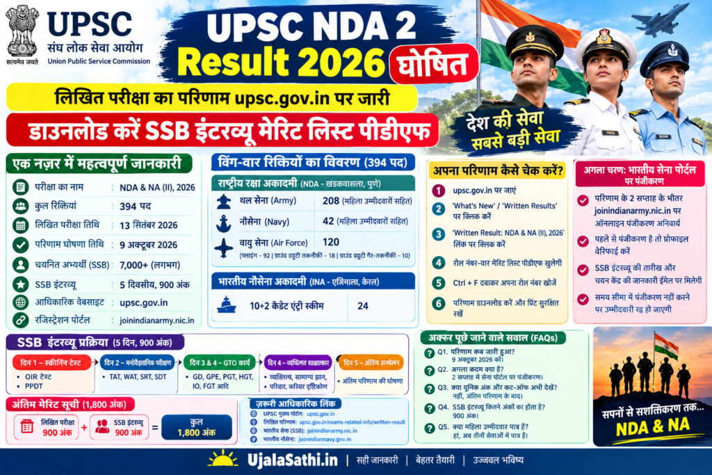 UPSC NDA 2 Result 2026 लिखित परीक्षा परिणाम और SSB इंटरव्यू की जानकारी